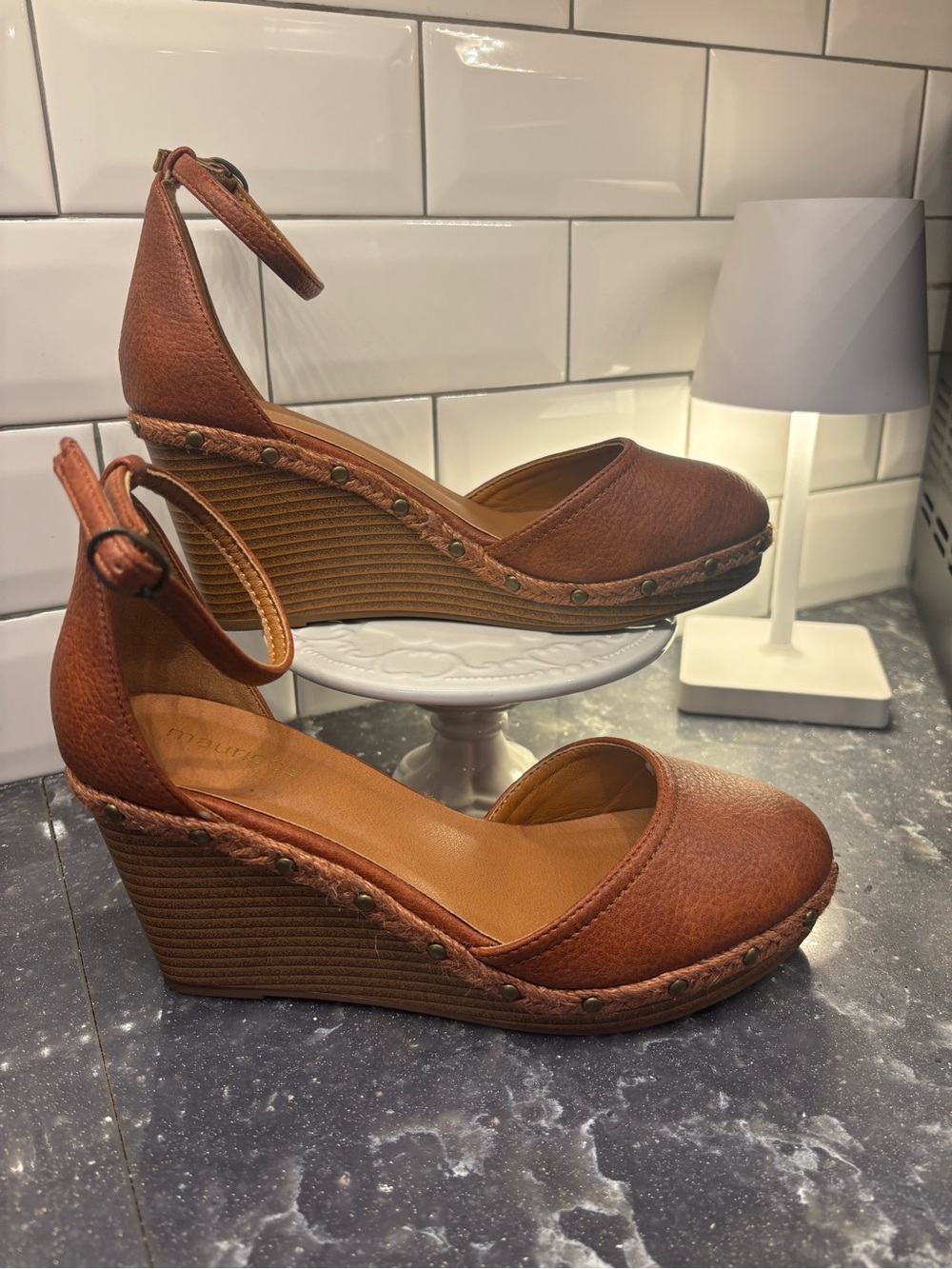 Maurices Cognac Tan Ankle-Strap Wedge Sandals